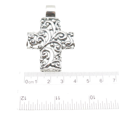 SX Sally C 925 Sterling Silver Vintage Ornate Cross Oxidized Pendant
