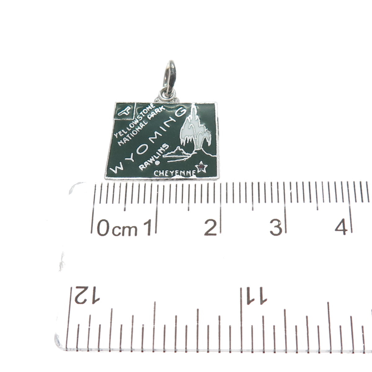 ART'S ELEGANCE Sterling Silver Vintage Enamel Wyoming State Map Charm Pendant