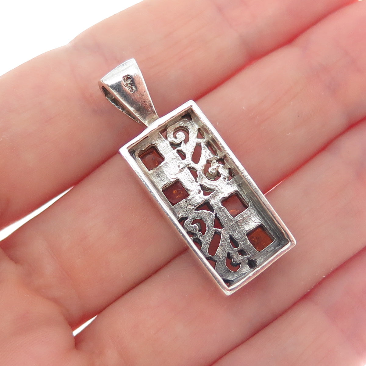 925 Sterling Silver Vintage Real Amber Charm Pendant