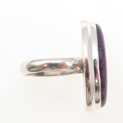 925 Sterling Silver Vintage Real Oval-Cut Lepidolite Ring Size 8