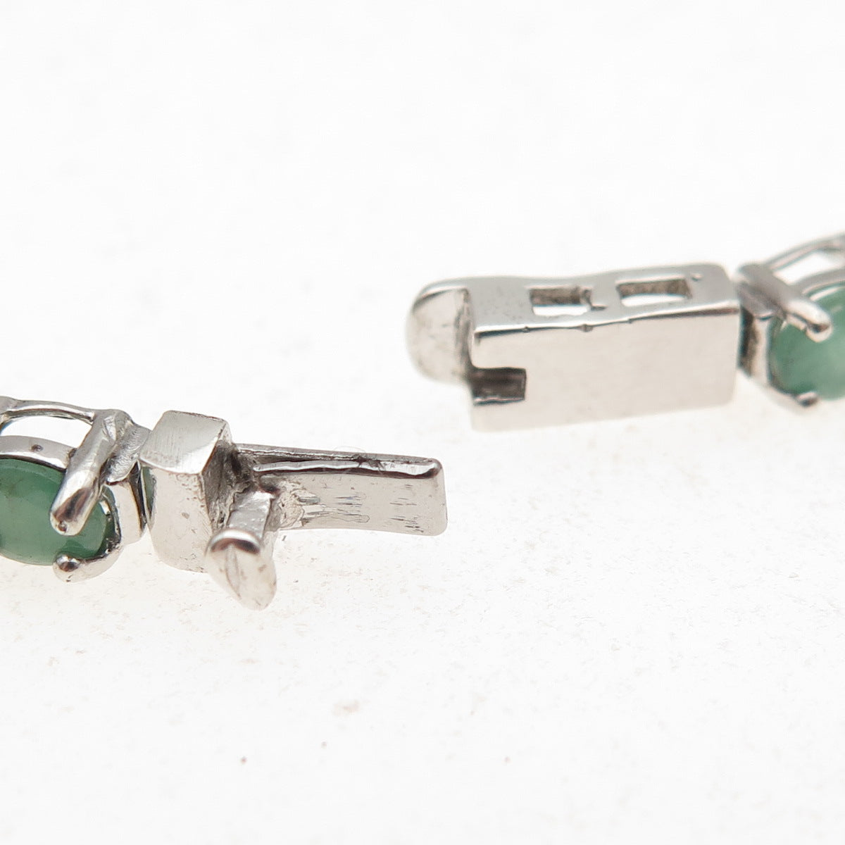 925 Sterling Silver Vintage Real Oval-Cut Emerald Bracelet 7"