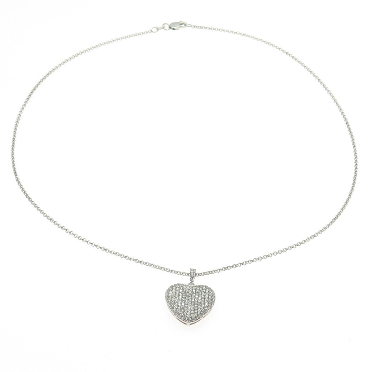 925 Sterling Silver Round-Cut C Z Heart Cable Chain Necklace 16"