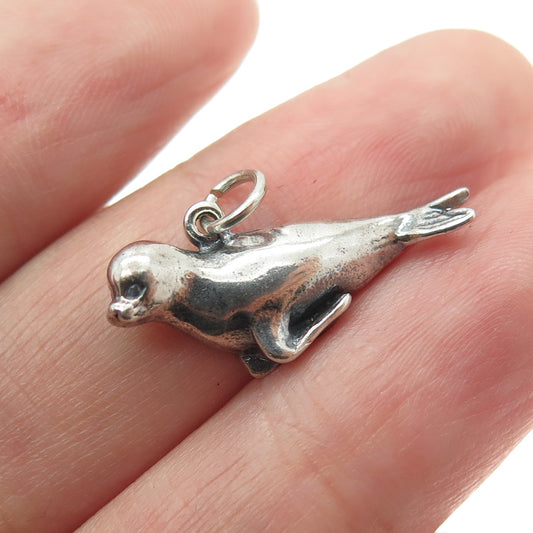 925 Sterling Silver Vintage Seal / Sia Lion Oxidized Minimalist Charm Pendant