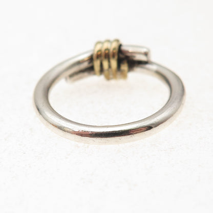 925 Sterling Silver 2-Tone Vintage Modernist Hug Ring Size 4.25