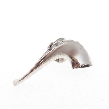 925 Sterling Silver Vintage Horn Oxidized Tie Tack / Lapel Pin