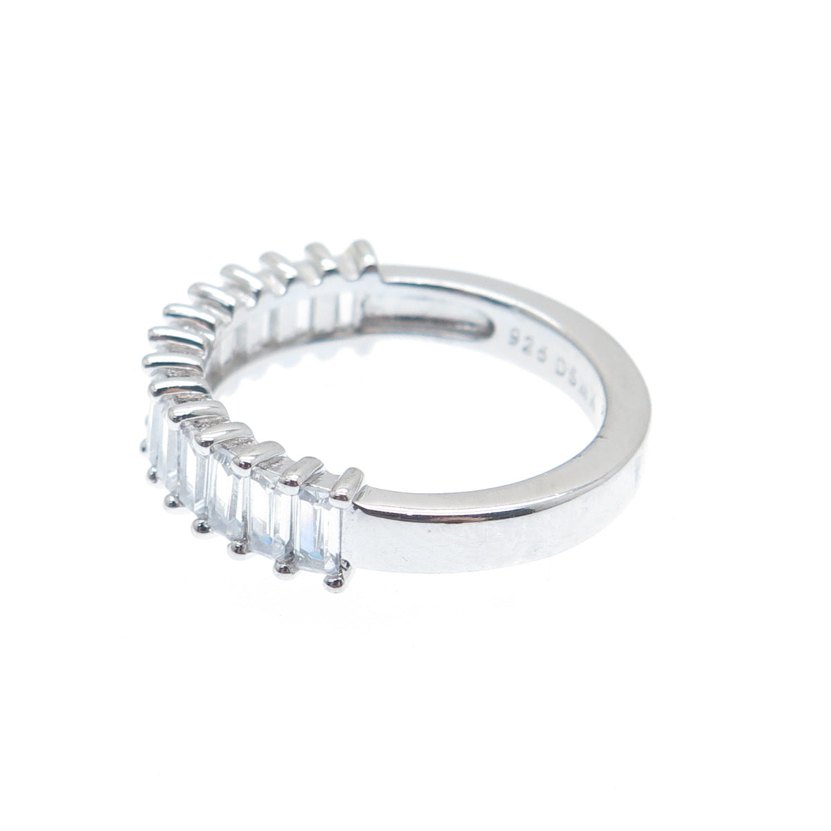 DSMK 925 Sterling Silver Emerald-Cut Shaped C Z Half Eternity Ring Size 7.25