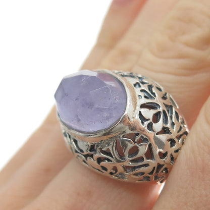 950 Silver Vintage Real Amethyst Flower Ring Size 7