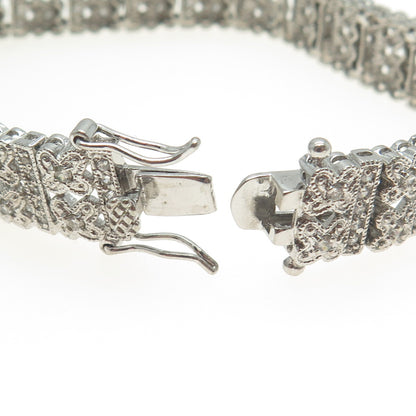 925 Sterling Silver Round-Cut Shaped C Z Tennis Panel Link Bracelet 7"