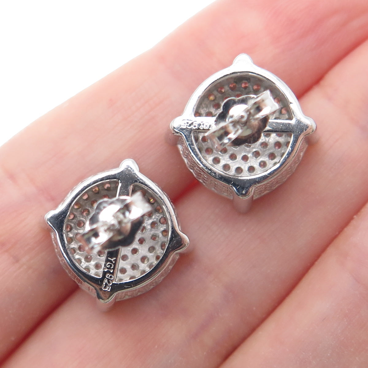 925 Sterling Silver Round-Cut C Z Sparkle Stud Earrings
