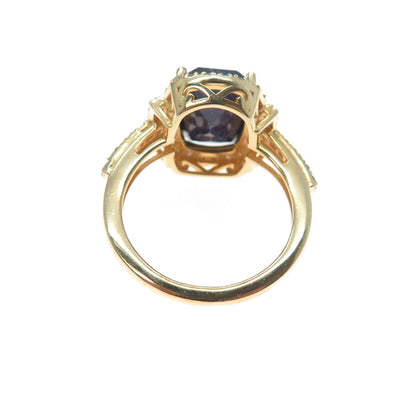 DSMK 925 Sterling Silver Gold Plated Real Diamond & Sapphire Ring Size 9.25
