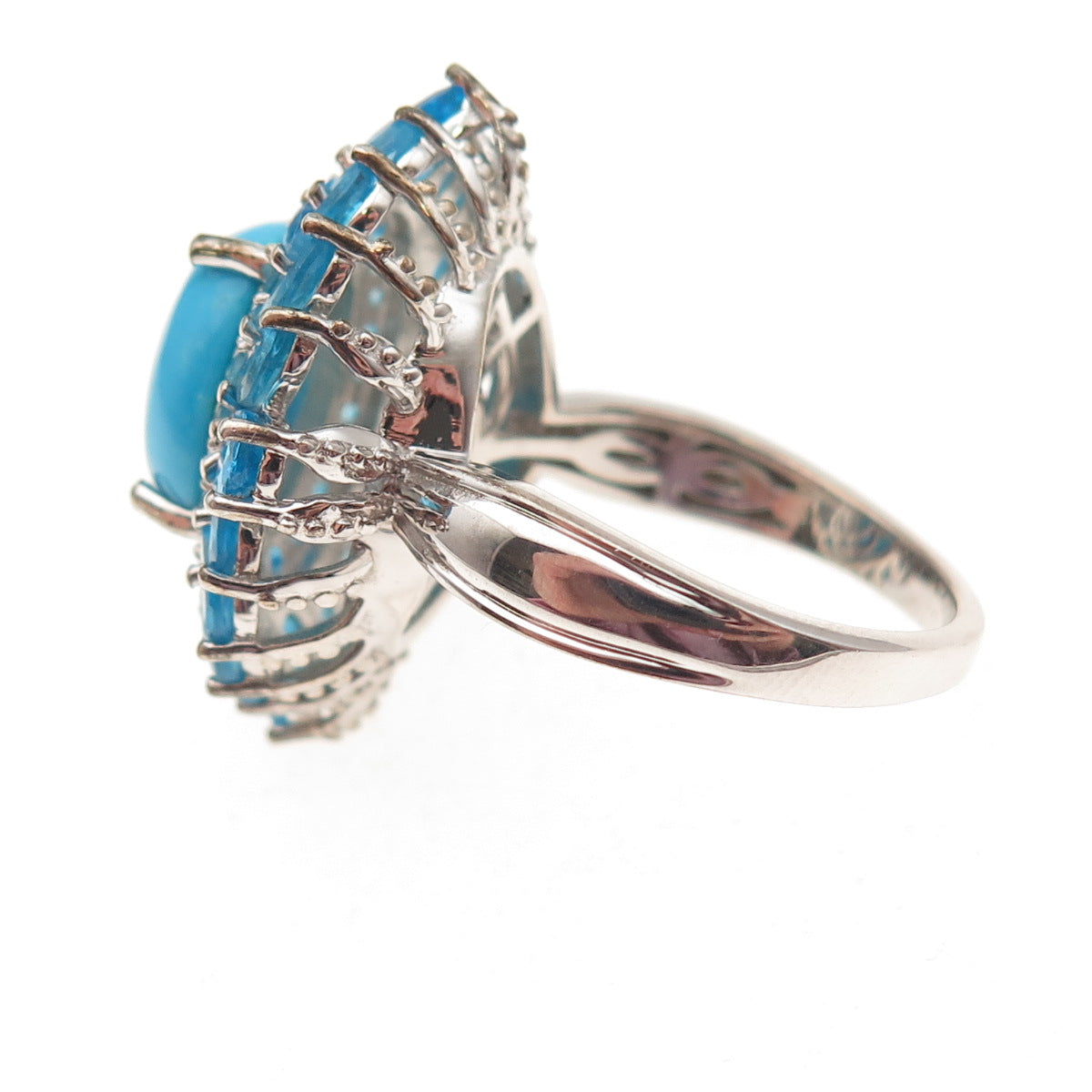 D'Joy 925 Sterling Silver Real Sleeping Beauty Turquoise & Apatite Ring Size 8