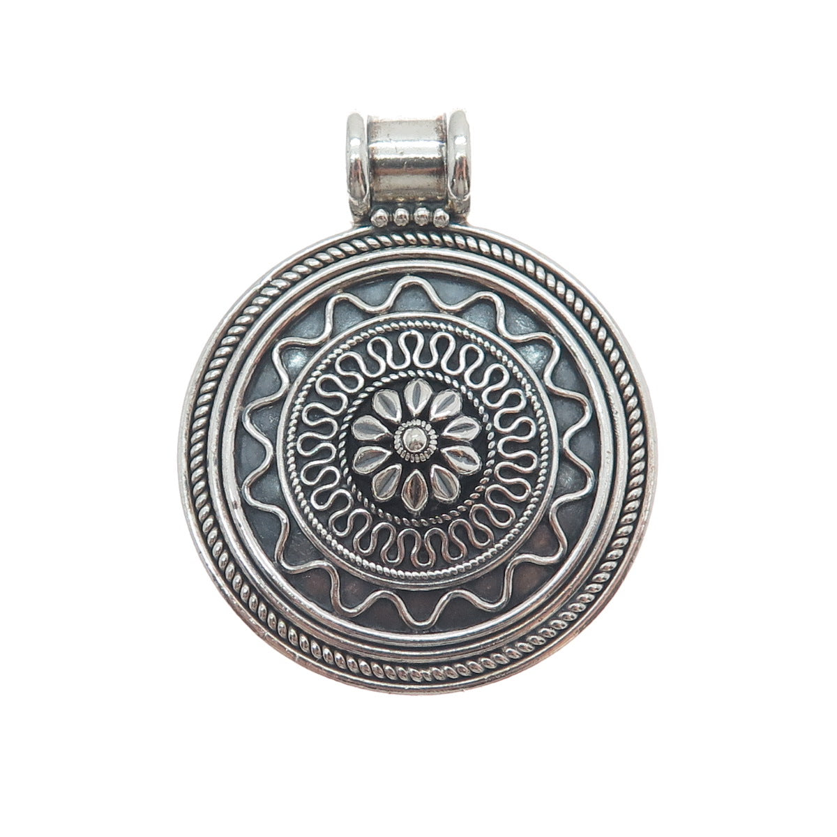 DOUG PAULUS 925 Sterling Silver Vintage Modernist Flower Oxidized Pendant