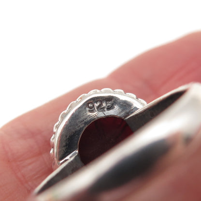 925 Sterling Silver Vintage Real Red Garnet Carved Flower Ring Size 8.25