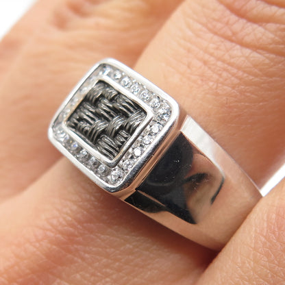 925 Sterling Silver Black Rhodium Round-Cut C Z Woven Ring Size 10