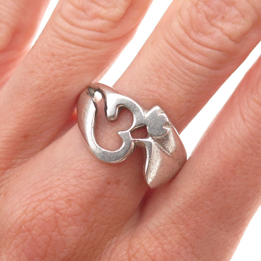 925 Sterling Silver Vintage Om Mantra Oxidized Ring Size 11