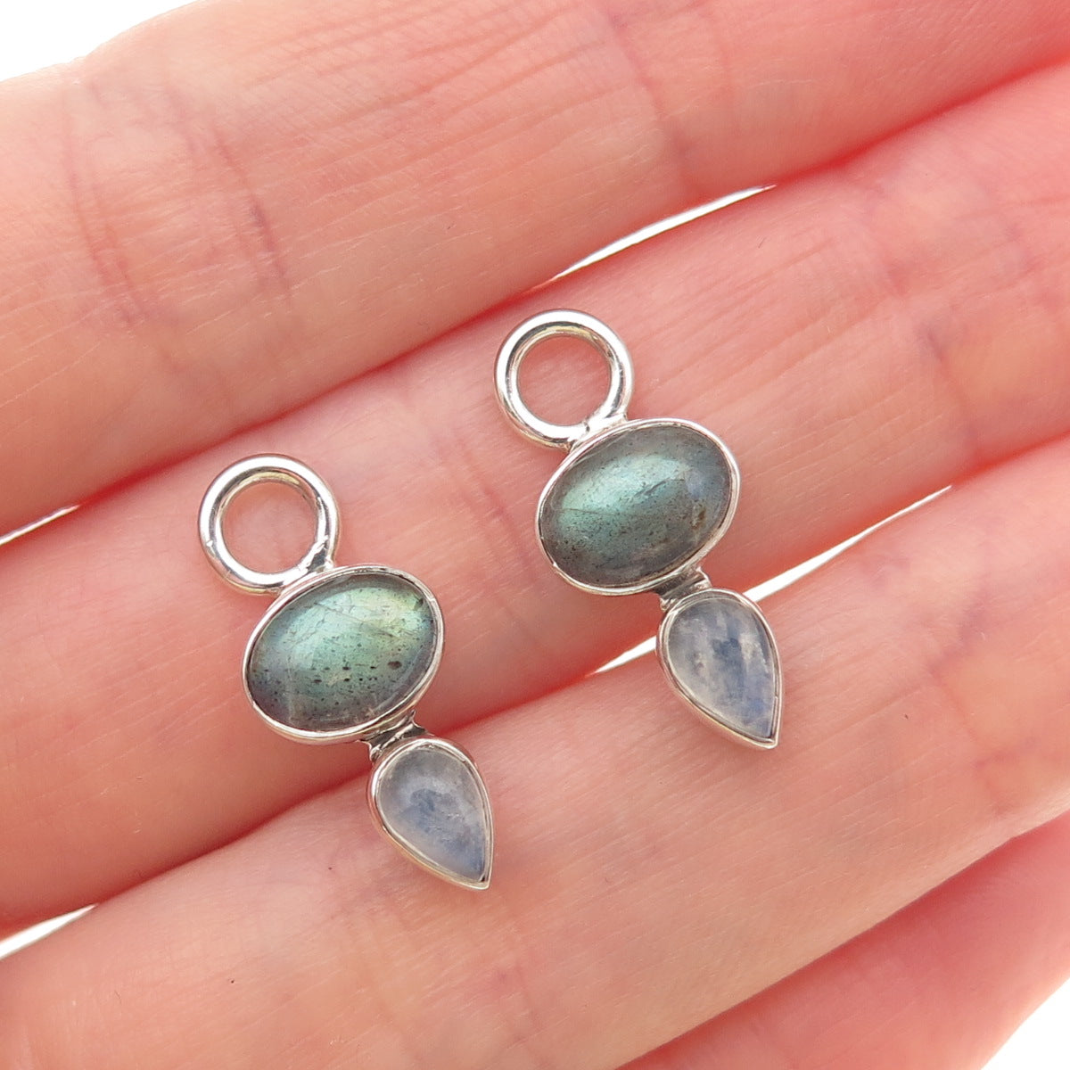 DP Doug Paulus 925 Sterling Vintage Real Labradorite & Moonstone Jacket Earrings