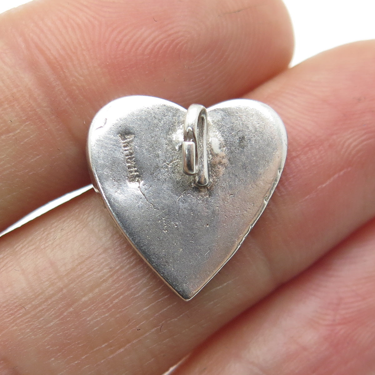 Old Pawn 925 Sterling Silver Vintage Southwestern Turquoise Inlay Heart Pendant