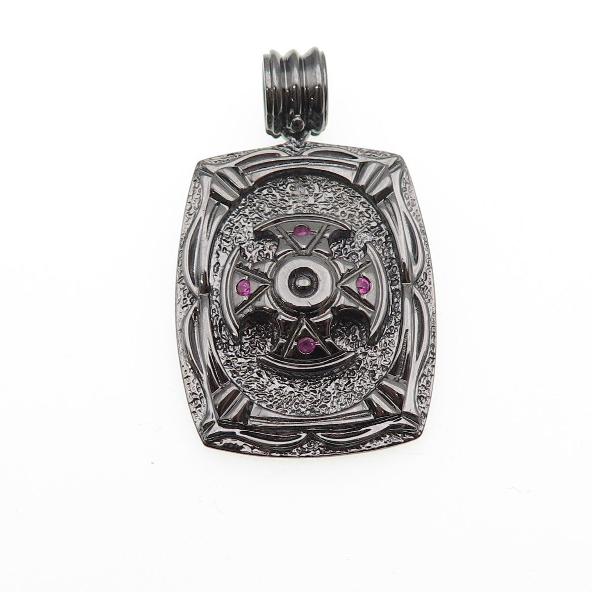 JOLUSA 925 Sterling Silver Black Rhodium Real Pink Sapphire Cross Pendant