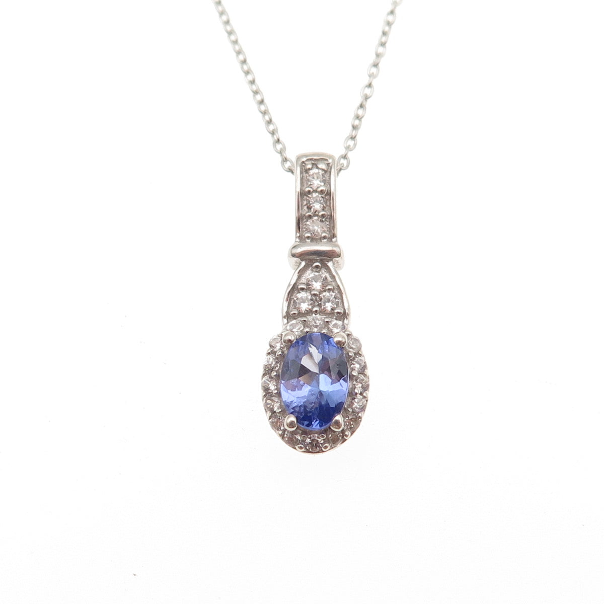Chuck Clemency 925 Sterling Silver Real Tanzanite White Topaz Chain Necklace 20"