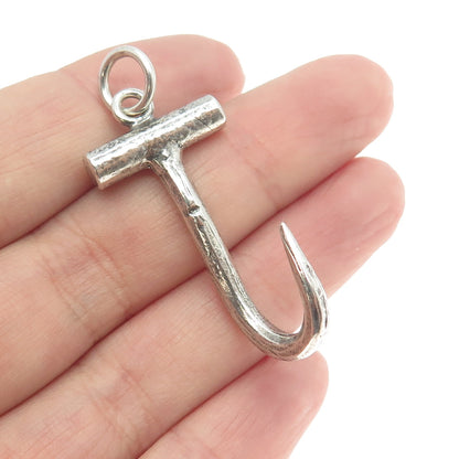 925 Sterling Silver Vintage Hook / Letter "J" Pendant