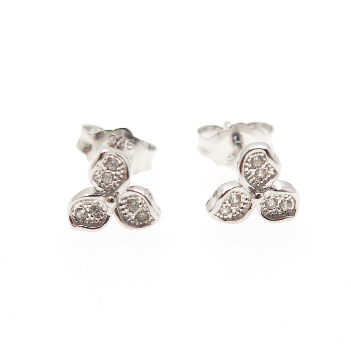 925 Sterling Silver Round-Cut C Z Flower Stud Earrings