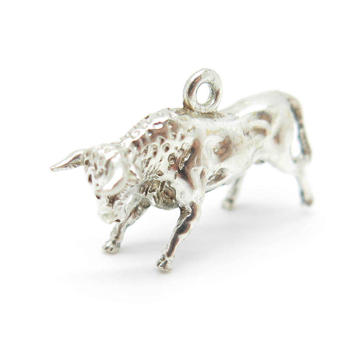 925 Sterling Silver Vintage Bull Minimalist 3D Charm Pendant