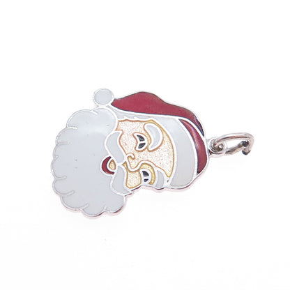 GRIFFITH & SON 925 Sterling Silver Vintage Enamel Santa Claus Minimalist Pendant