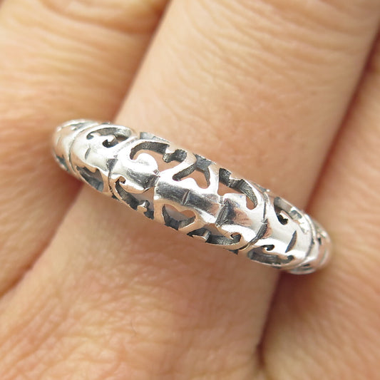 925 Sterling Silver Vintage Ornate Heart Ring Size 8.5
