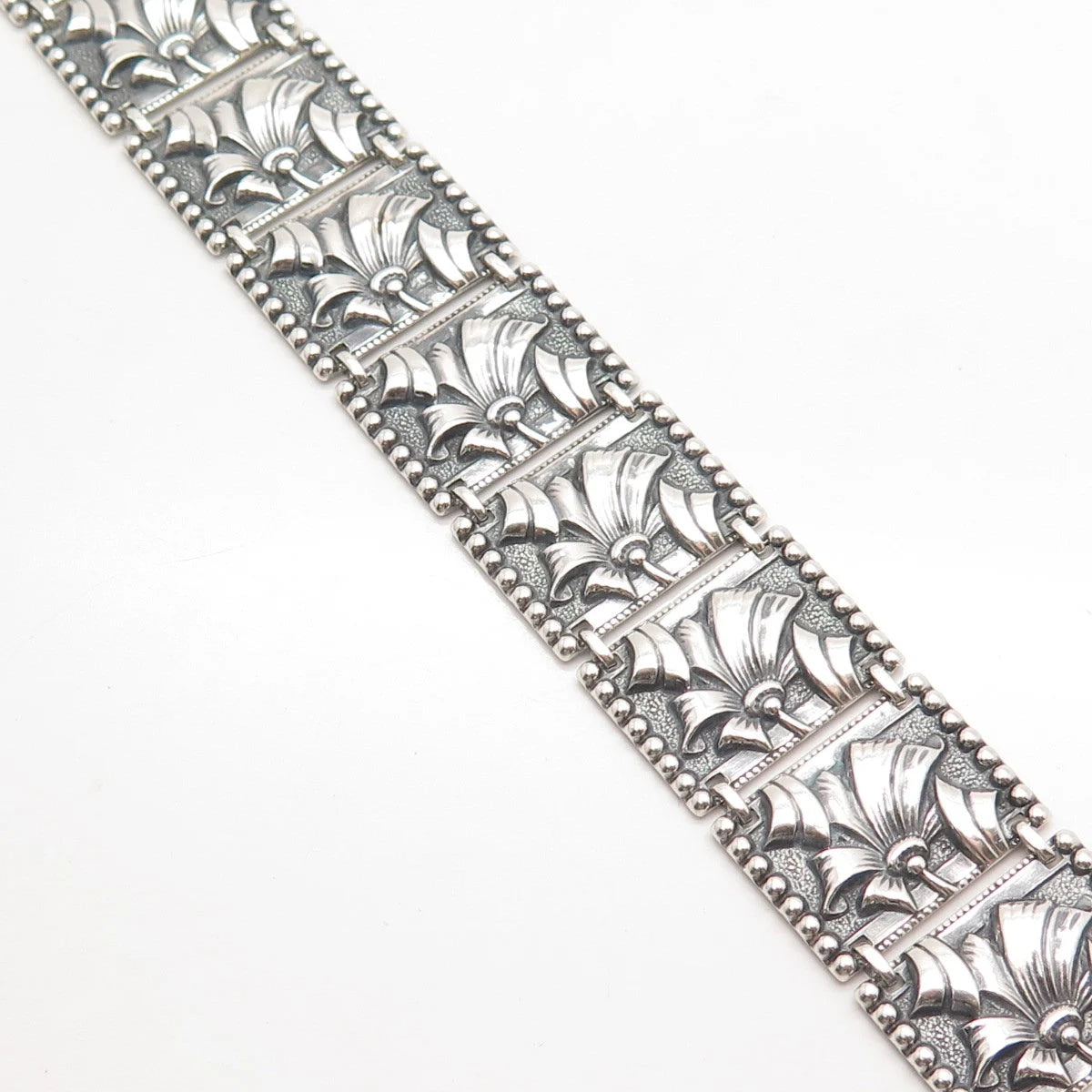925 Sterling Silver Vintage Ornate Panel Link Bracelet 7"