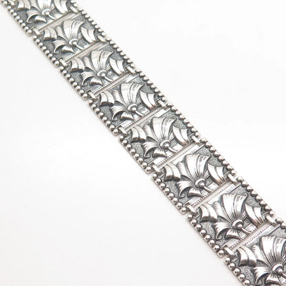 925 Sterling Silver Vintage Ornate Panel Link Bracelet 7"