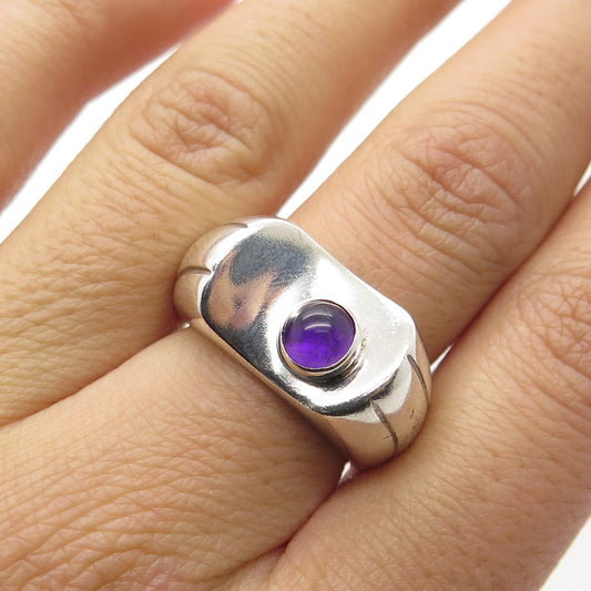 925 Sterling Silver Vintage Real Amethyst Modernist Ring Size 6