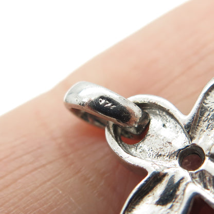 925 Sterling Silver Vintage Round-Cut C Z Petal Cross Minimalist Pendant