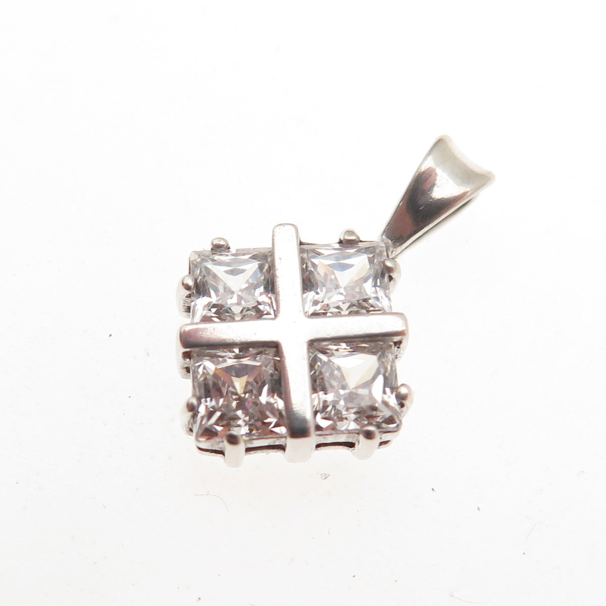 925 Sterling Silver Princess-Cut C Z Mini Charm Pendant