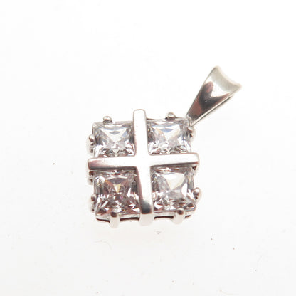 925 Sterling Silver Princess-Cut C Z Mini Charm Pendant