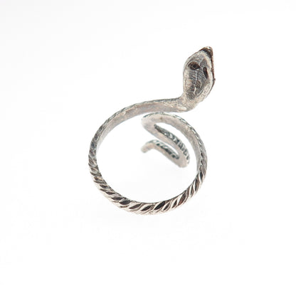 925 Sterling Silver Vintage Snake Oxidized Adjustable Ring Size 8