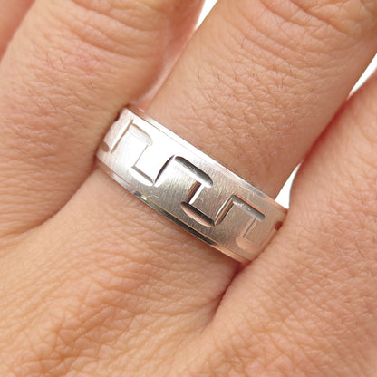 925 Sterling Silver Vintage Zig Zag Puzzle Brushed Band Ring Size 10