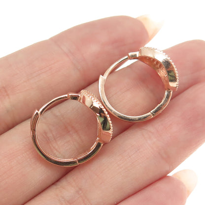 925 Sterling Silver Rose Gold Plated Round-Cut C Z Hoop Earrings