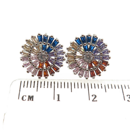 925 Sterling Silver Multi-Color C Z Stud Earrings