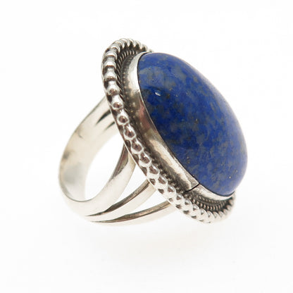 Running Bear Old Pawn 925 Sterling Silver Vintage Southwestern Lapis Ring Size 7
