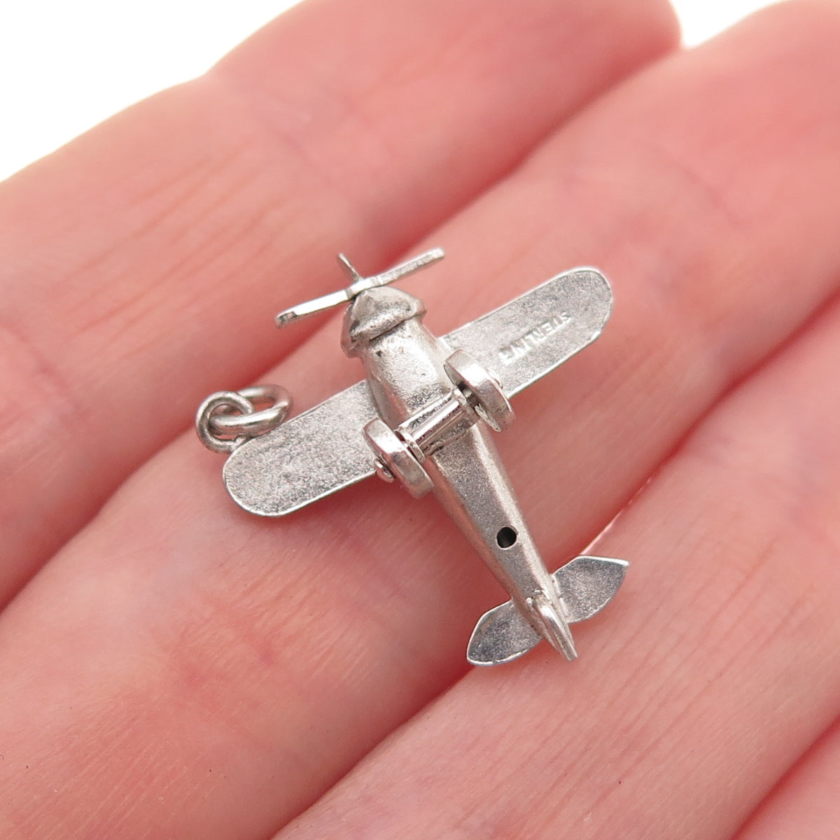 925 Sterling Silver Antique Retro Airplane Movable 3D Mini Charm Pendant
