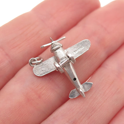 925 Sterling Silver Antique Retro Airplane Movable 3D Mini Charm Pendant