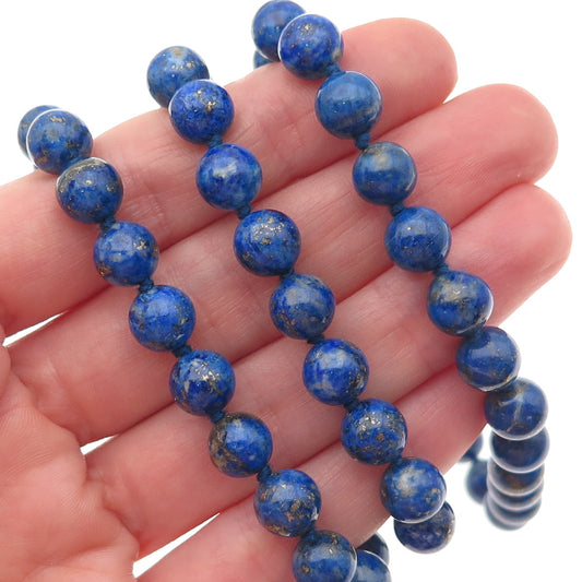 14K Gold Vintage Real Lapis Lazuli Ball Beaded Chain Necklace 24"