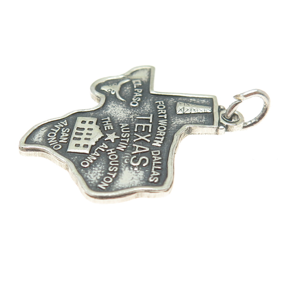 MAISELS INDIAN TRADING Sterling Silver Vintage Texas State Map Oxidized Pendant