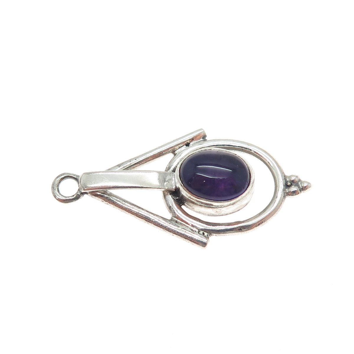 925 Sterling Silver Vintage Real Amethyst Modernist Oxidized Charm Pendant