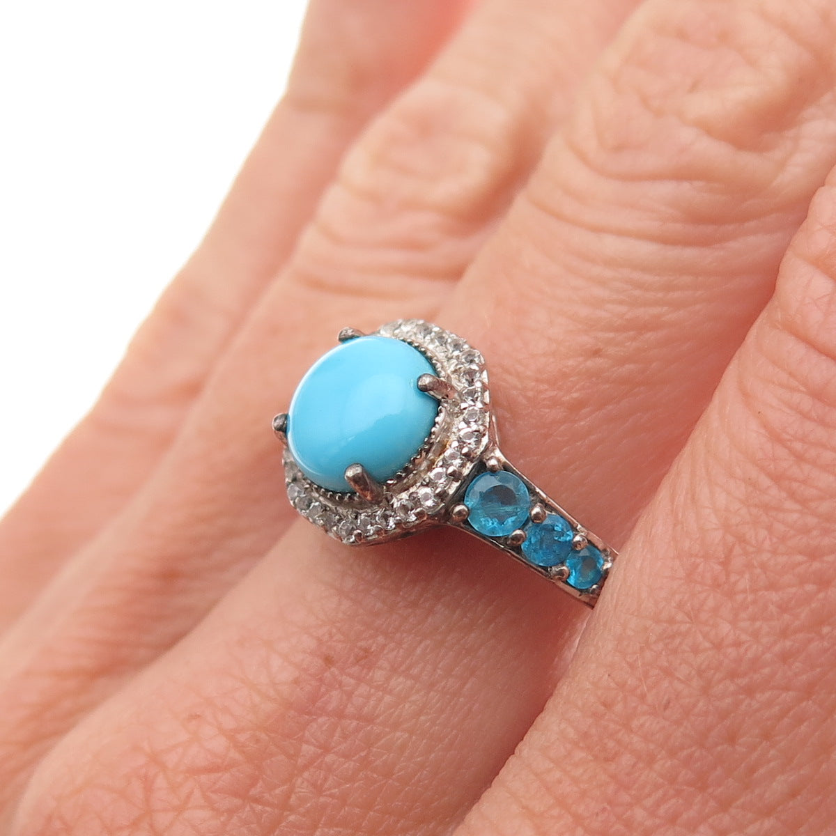 Chuck Clemency 925 Sterling Silver Real Turquoise Apatite & Topaz Ring Size 8.25