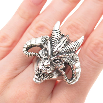 925 Sterling Silver Vintage Demon Skull Oxidized Adjustable Ring Size 9.5