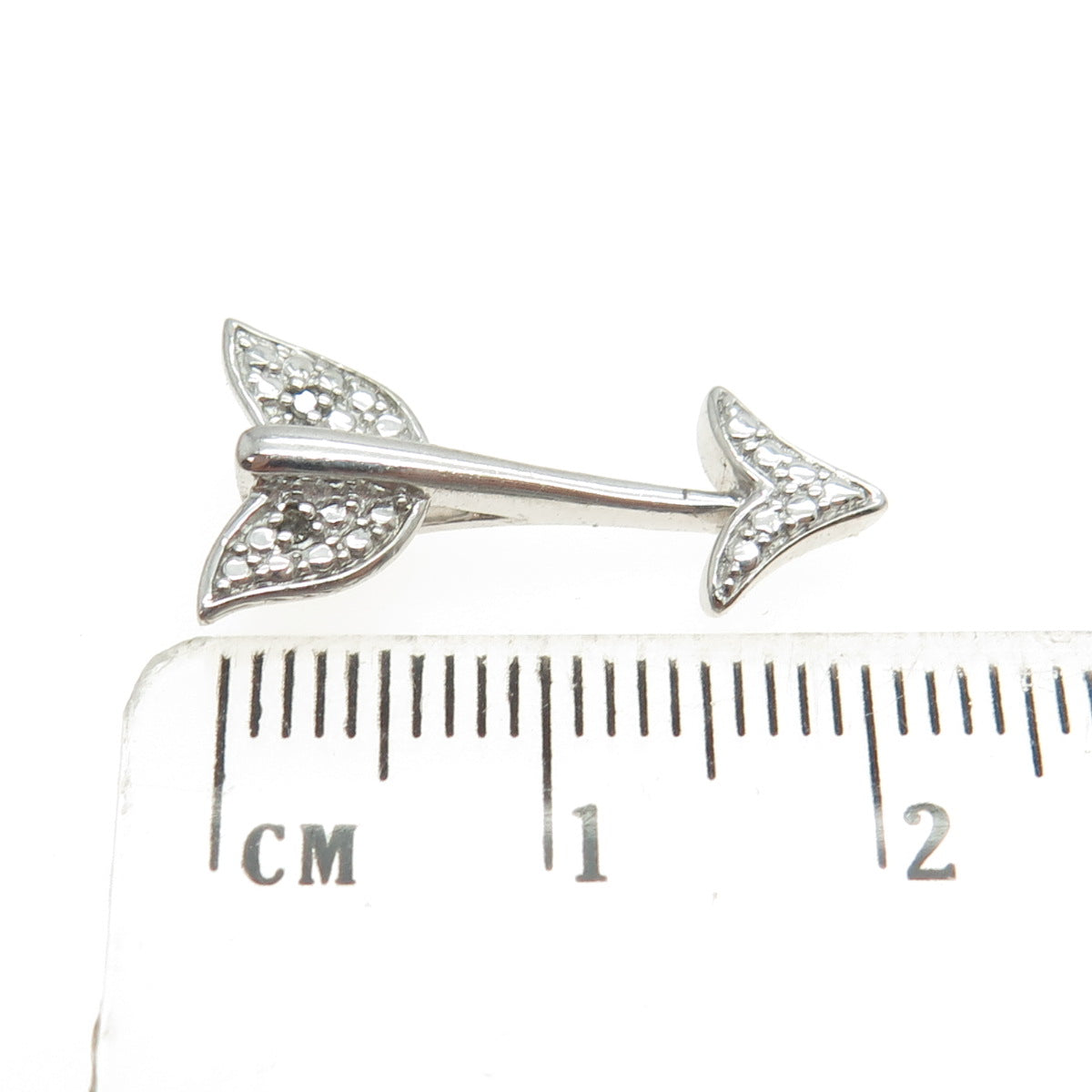 SUN 925 Sterling Silver Real Round-Cut Diamond Arrow Pendant