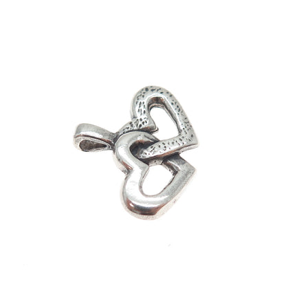 925 Sterling Silver Vintage Interlocked Couple Heart Oxidized Mini Charm Pendant