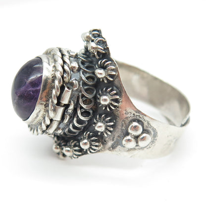 925 Sterling Silver Vintage Mexico Amethyst Poison Adjustable Ring Size 9.75