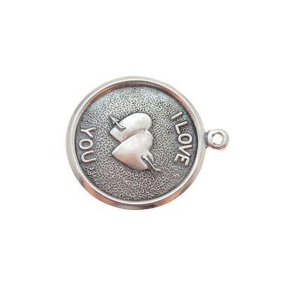 BEAU 925 Sterling Silver Vintage I Love You Oxidized Charm Pendant